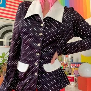 Mod 1970s contrasting collar babydoll blouse M